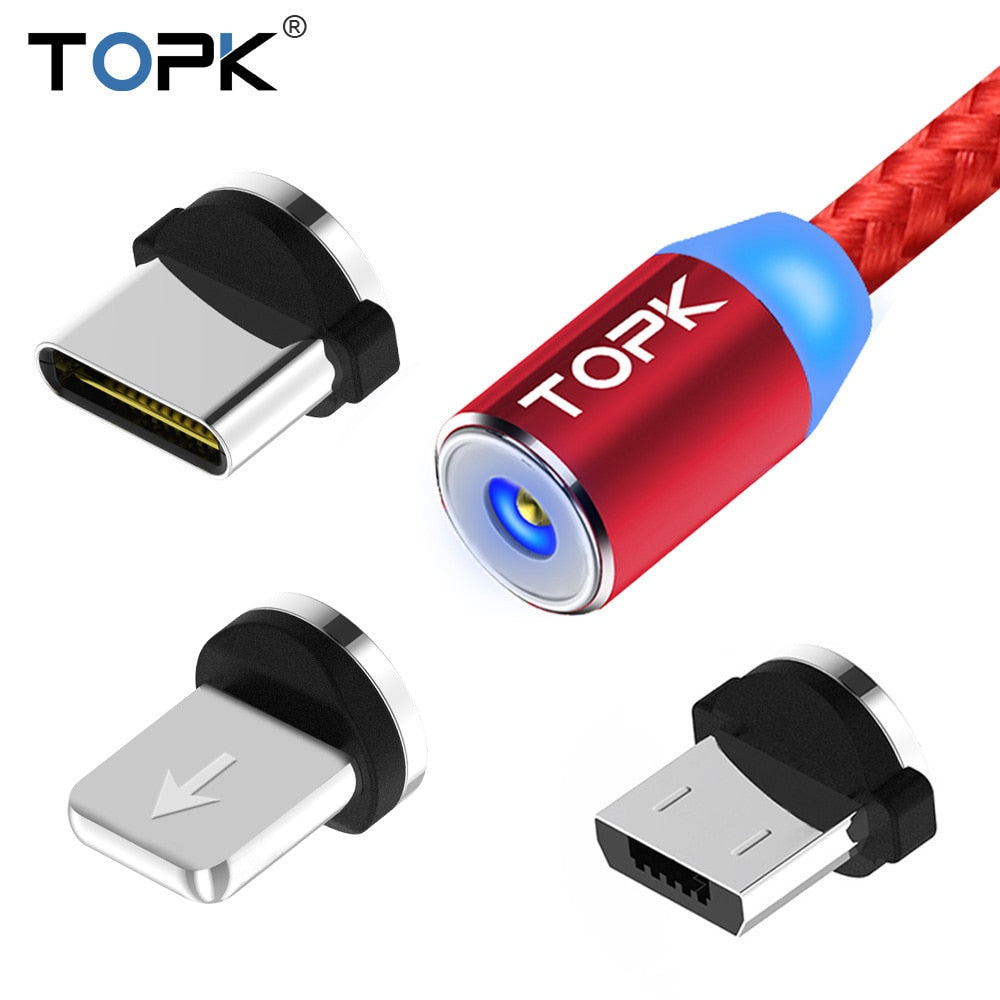 TOPK AM23 1M LED Magnetic Cable & Micro USB Cable & USB Type C Cable for iPhone