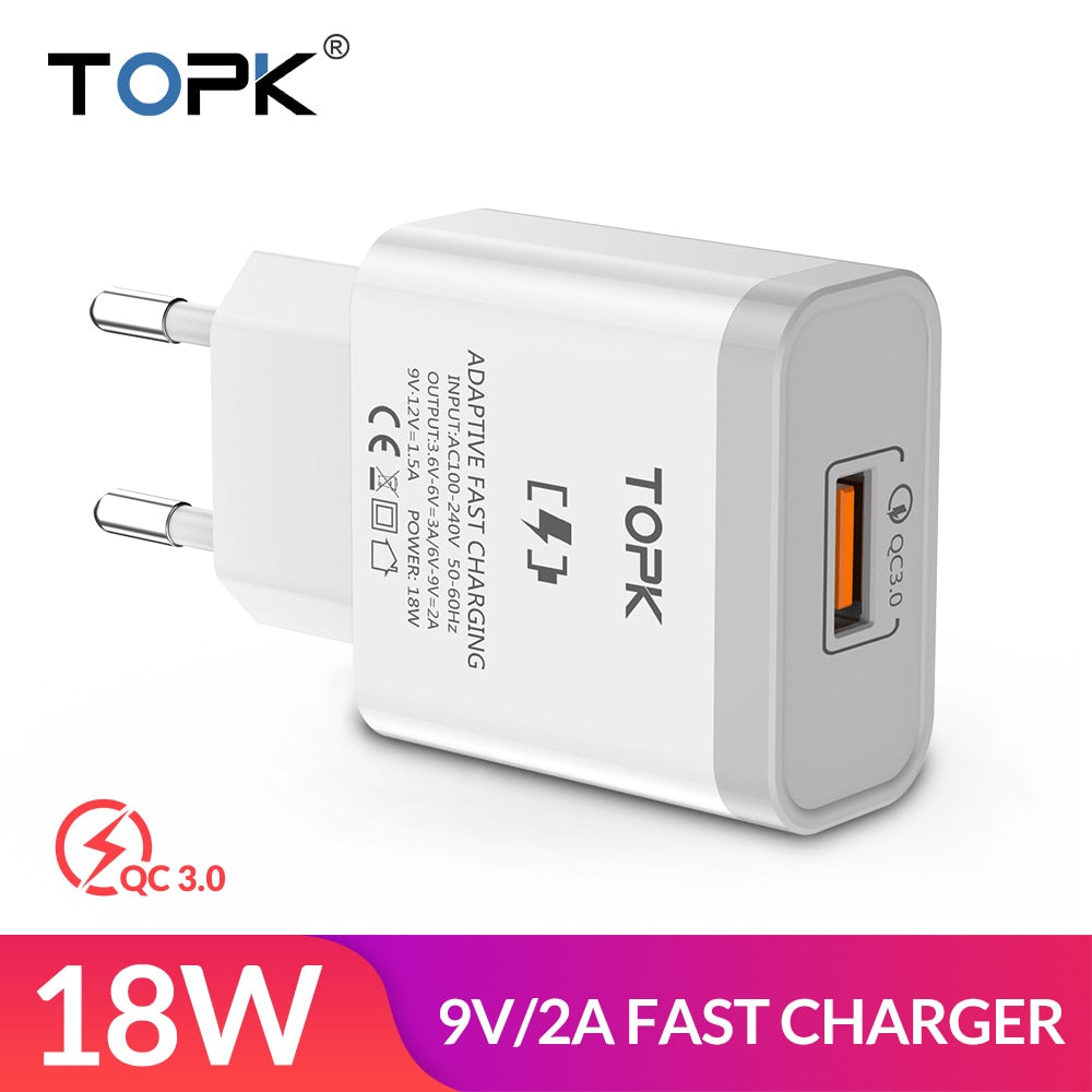 18W Quick Charge 3.0 Fast Mobile Phone Charger for IPhone & Samsung & Xiaomi & Huawei